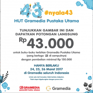 HUT 43th Gramedia, Beli Buku Dapat Diskon Rp 43 Ribu