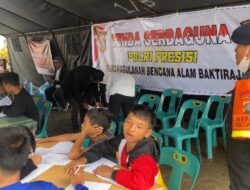Polda Sumut Bantu Anak-Anak Korban Longsor Humbahas dengan Mendirikan Tenda Serba Guna