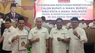 Pasangan Sudiro-Rauf Terima B1 KWK Partai Gerindra untuk Pilkada Konawe Utara 2024