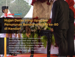 Hujan Deras Iringi Upacara Penurunan Bendera HUT RI ke-80 di Kendari