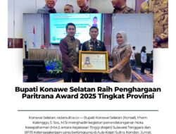 Bupati Konawe Selatan Raih Penghargaan Paritrana Award 2025 Tingkat Provinsi